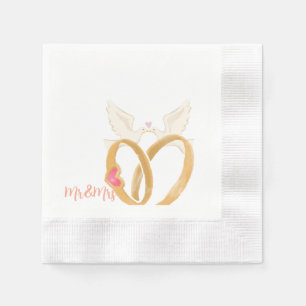 En Papier Élégante serviette de mariage avec des anneaux et