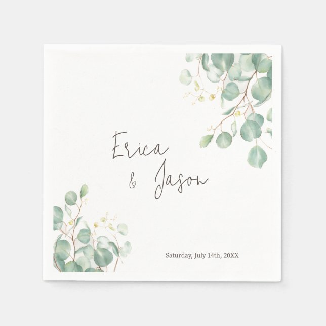 En Papier Élégante serviette Rustique Feuille Eucalyptus (Devant)