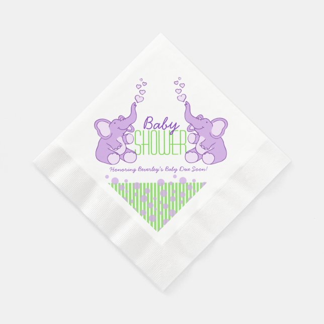 En Papier Eléphant violet vert nom baby shower serviettes (Coin)