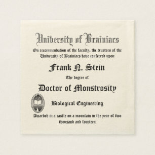 En Papier Fausse serviette de diplôme de Frankenstein