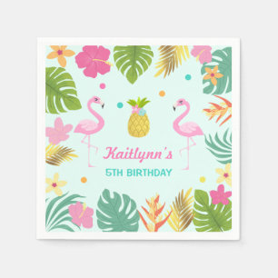 En Papier Flamant rose tropical de serviette de partie de