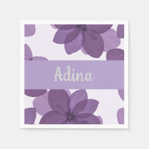 En Papier Fleur violette Bas Mitzva serviette de nom
