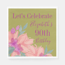Flore rose Personnalisé 90e Anniversaire serviette
