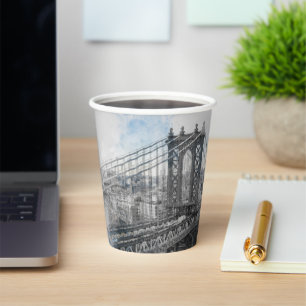 En Papier Gouache sur papier, gobelets Brooklyn Bridge – Art
