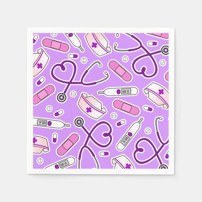 En Papier Infirmière thème serviettes violet (Devant)