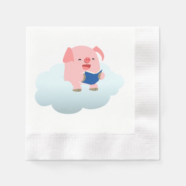 En Papier Lecteur de cochon de dessin mignon sur serviettes  (Devant)