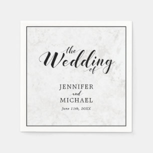 En Papier Marbre & Noir   Serviette de mariage à typographie