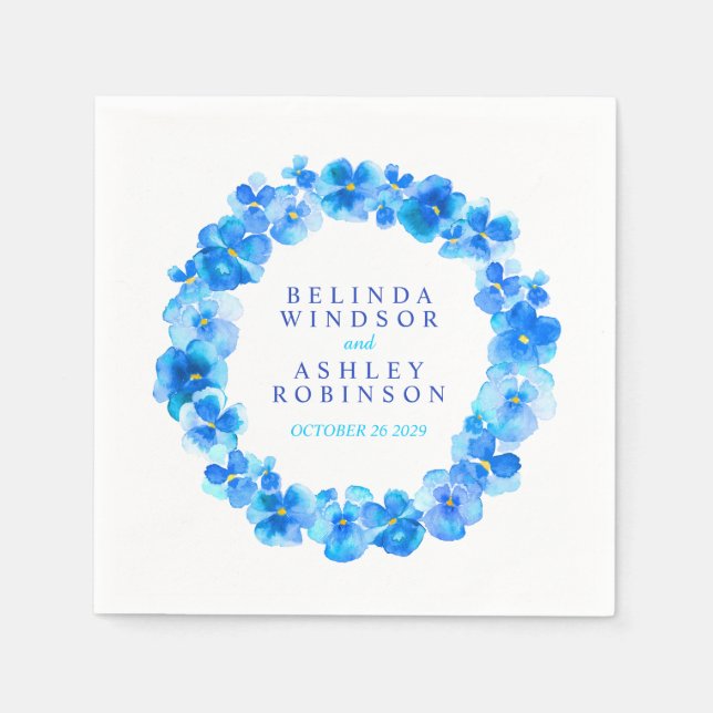 En Papier Mariage bleu pansement fleur serviettes personnali (Devant)