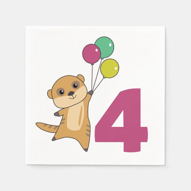 En Papier Meerkat 4e anniversaire Balloons Enfants serviette (Devant)