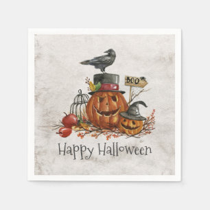 En Papier Oiseau noir d'Halloween et Citrouilles Serviette
