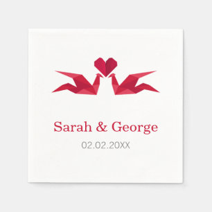 En Papier origami grues rouges Mariage serviettes personnali