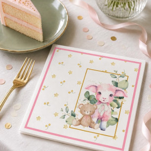 En Papier Petit Agneau Serviette de Baby Shower Rose