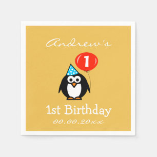 En Papier Pingouin personnalisé 1er Anniversaire serviettes