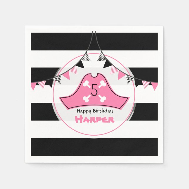 En Papier Pirate rose serviettes d'anniversaire (Devant)