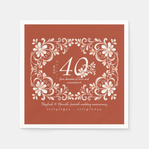 En Papier Serviette 40e anniversaire de mariage Brick Red Sh
