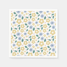 Serviette à cocktail à croquis jaune et bleu