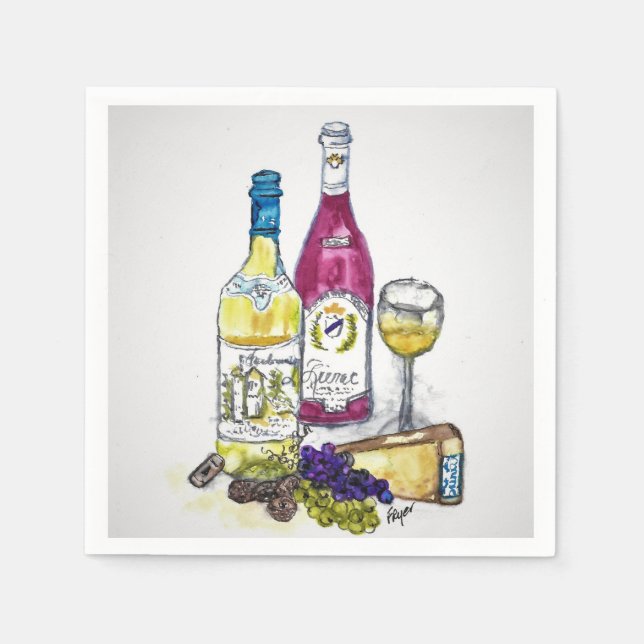 En Papier Serviette à cocktails - Vin et fromage (Devant)
