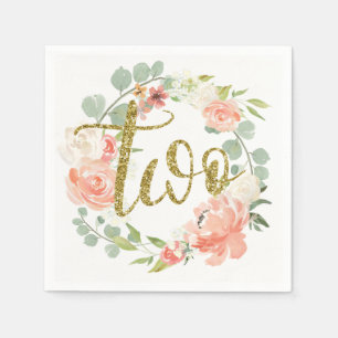 En Papier Serviette Couronne Florale Rose Gold pour 2ème Ann