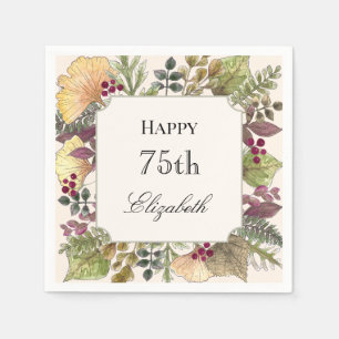 En Papier Serviette d'anniversaire 75 ans aux feuilles d'aut
