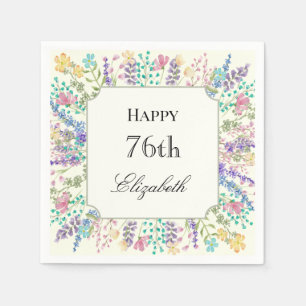 En Papier Serviette d'anniversaire 76 ans à motif floral col