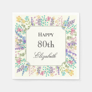En Papier Serviette d'anniversaire 80 ans à motif floral col