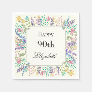 En Papier Serviette d'anniversaire 90 ans à motif floral col