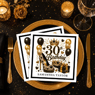 En Papier Serviette de 30e anniversaire pailletée or et noir