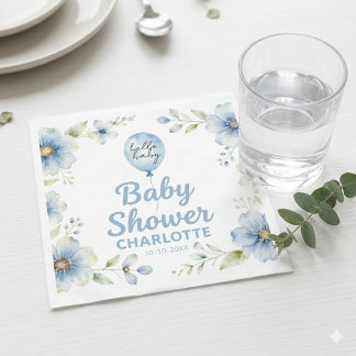 En Papier Serviette de Baby Shower Fleurie Bleue Élégante av