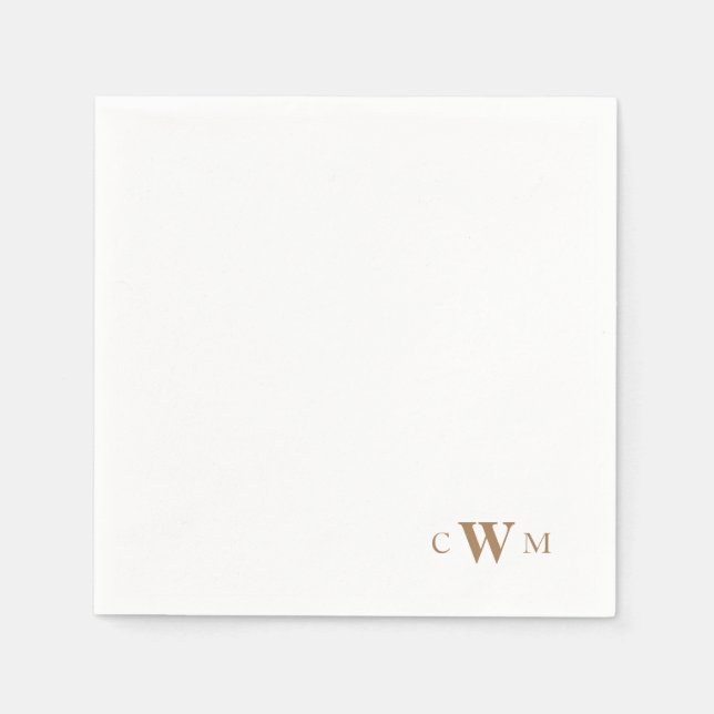 En Papier Serviette de cocktail blanche au monogramme or (Devant)