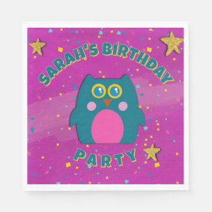 En Papier Serviette de fête d'anniversaire Hibou Sarcelle Vi