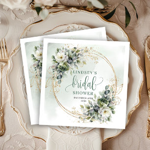En Papier Serviette de fête de mariage botanique verte dorée