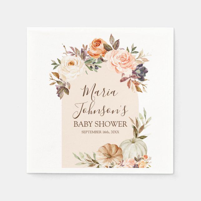 En Papier Serviette de fête prénuptiale florale orange brûlé (Devant)