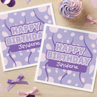 En Papier Serviette de joyeux anniversaire rose et violet av