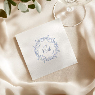 En Papier Serviette de mariage à monogramme baroque bleu pou