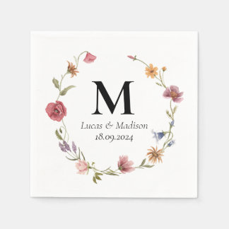 En Papier Serviette de mariage à monogramme de fleurs sauvag