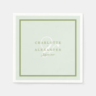 En Papier Serviette de mariage à monogramme vert mousse