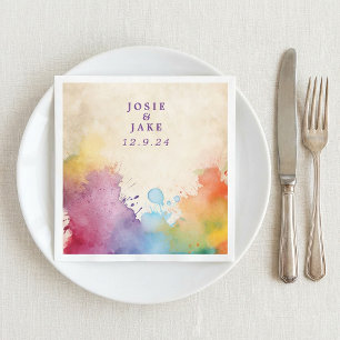 En Papier Serviette de mariage aux éclaboussures de peinture