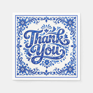 En Papier Serviette de mariage Azul & Limone Thank You