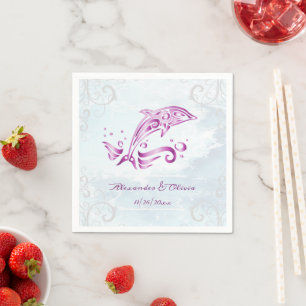 En Papier Serviette de mariage dauphin magenta