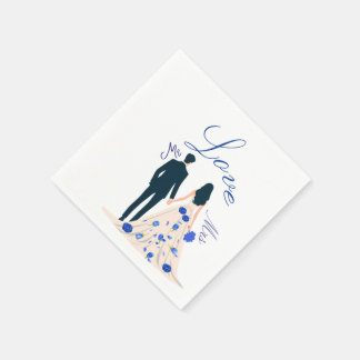 En Papier Serviette de mariage florale bleue élégante | Mari
