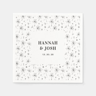 En Papier Serviette de mariage florale moderne noire