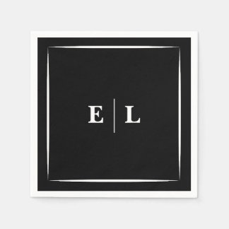 En Papier Serviette de mariage personnalisée noir et blanc m