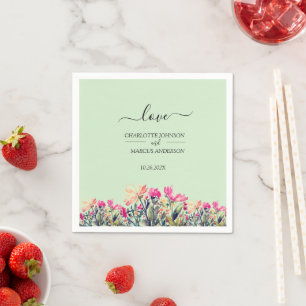 En Papier Serviette de mariage vert menthe floral aquarelle