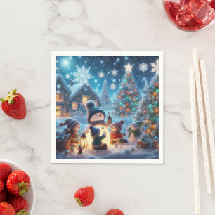 En Papier Serviette de Noël Bonhomme de Neige Enchanté