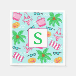 En Papier Serviette de plage préppy Bikini Palmier Monogramm