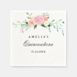 En Papier Serviette de Quinceanera à aquarelle florale botan