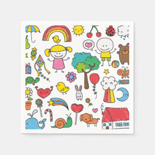En Papier Serviette du dessin   des enfants assortis coloré