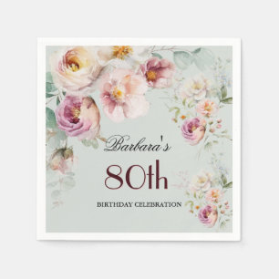 En Papier Serviette Élégant floral aquarelle 80e anniversair