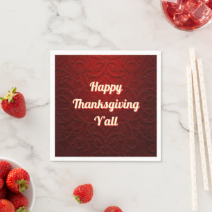 En Papier Serviette Élégante Rouge Damassé Bon Thanksgiving