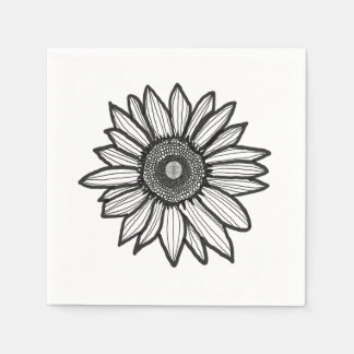 En Papier Serviette Fleur de Tournesol Rustique Noir & Blanc